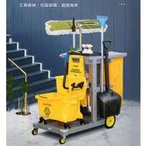 다용도 상가 빌딩 환경미화원 핸드 청소 카트 이동식, 커버 포함 블랙 두꺼운 업그레이드