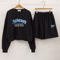 1924 맨투맨 여자운동복 반바지 간절기 상하 트레이닝세트 캐쥬얼