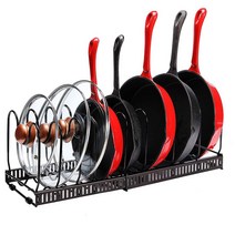 주방수납 스테인레스 스틸 냄비 랙 확장 가능한 뚜껑 홀더 주방 팬 안경 유연한 접시 Bakeware 스토리지, [05] 10-Grids-Brown