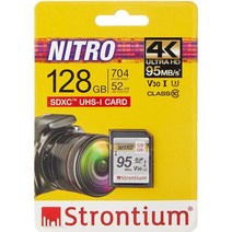 Strontium Nitro 128GB SD SDXC 플래시 메모리 카드 95 메가바이트/초 UHS-I U3 V30 클래스 10 DSLR 미러리스 카메라용 고속(SRN128GSDU
