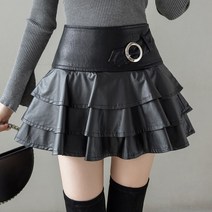 치마 반바지 스커트 여름 가을 겨울버전 하이 웨스트 PU 가죽 스커트 연꽃 잎 케이크 스커트 투투 스커트 반바지 스커트 여성