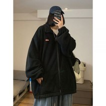 HOUZHOU 한국 스트리트웨어 오버사이즈 겨울 양모 블랙 맨투맨 여성 하라주쿠 스타일 Kpop 그린 지퍼 후드 따뜻한 탑 자켓