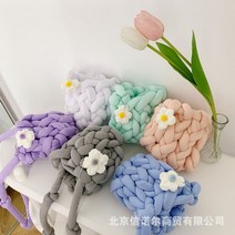 자이언트얀 아이슬란드 핸드백 Diy 손으로 짠 가방 두꺼운 양모 소재 선물 메신저 가, 녹색 완료 패키지