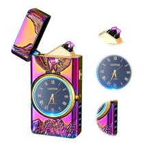 TIKIUKI glod Lighter LED 디스플레이 전자 라이터 시계 방풍 아크 라이터 럭셔리 플라즈마 생일 선물로 적합 (골드) 503011, Color