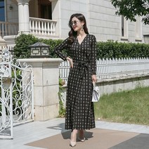 페미닌 가을 패턴 맥시 랩 원피스 롱 긴팔 DVF스타일 A14