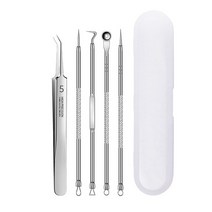 미용건강3/4/5Pcs 스테인레스 스틸 여드름 제거 키트 흠집 추출기 리무버 바늘 얼굴 스킨 케어 청소 도구, 04 분홍색