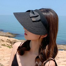 리본 라탄 해외여행용 창이넓은 여성스러운 썬캡 큰얼굴 햇빛가리개 오존차단 모임용