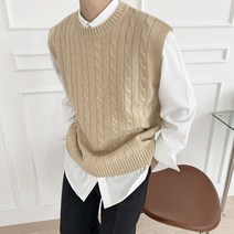 애드매이브 남녀공용 라운드넥 꽈배기 베스트 오버핏 니트 조끼(11color)
