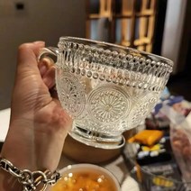 손잡이가있는 투명 빈티지 머그컵 대용량 크리스탈 유리 머그컵, 400ml