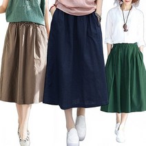 봄여름 여성용 A라인 플레어 린넨 스커트 치마 빅사이즈 밴딩스커트 루즈핏 스커트