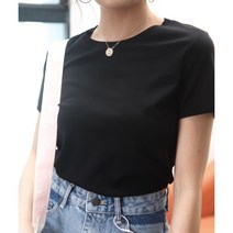 숙녀 탄성 슬림 솔리드 컬러 심플 라운드 넥 반팔 티셔츠