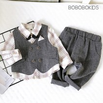 뽀뽀뽀아동복 남아 정장 3종 세트 셔츠 조끼 바지 아기 첫 두 세 돌 생일 파티 가족 촬영 행사 하객 룩