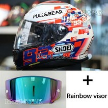 쇼에이 헬멧 풀페이스 반모 풀 페이스 오토바이 Z7 파워 버튼 헬멧 모터바이크 모터크로스 레이싱 빈티지, XL, rainbow visor