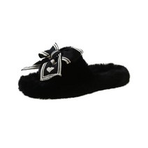양털슬리퍼 Faux Fur Slippers Women Winter with Bow Girls for Home Warm Ladies&39; House Fluffy Indoo
