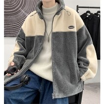 겨울 코트 남자 패션 스탠드 칼라 지퍼 패치 워크 겉옷 플러스 벨벳 짙은 양고기 양모 Winterwear