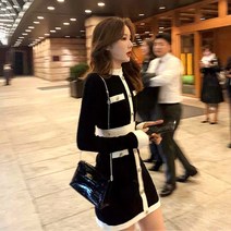 블랙 골드단추 부클 테리 니트 배색 미니 원피스 2col 가을 겨울