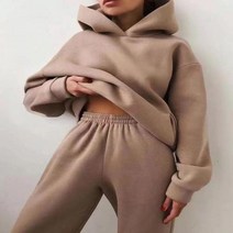 드라이슈트 웻슈트 여성용 운동복 따뜻한 후드 오버사이즈 단색 캐주얼 긴 바지 가을 겨울, 21.khaki - L