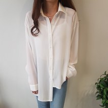 상상그이상 유니크한 밑단언발 쉬폰 카라블라우스
