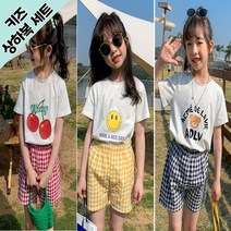 [랑구랑구] 남아 여아 체크반바지 라운드티 상하복