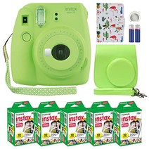 Fujifilm Instax Mini 9 Instant Camera Ice Blue with Custom Case   Fuji Instax Film Value Pack (50 Sh, Lime Green_Standard Packaging