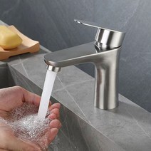 프리미엄 무광 스테인레스 원홀 세면대 수전 욕실 화장실 세면기 스텐 일체형 수도꼭지, R99478S(무광실버A형