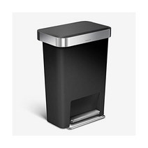 simplehuman 45리터 직사각형 주방 계단식 플라스틱 다용도 휴지통 쓰레기통 블랙, Black, 45L Rectangular, 1개