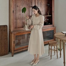 [LOVB] L-1303 백리본 스퀘어넥 퍼프롱원피스