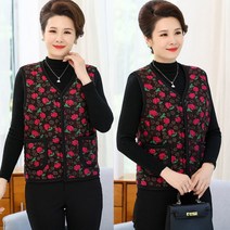 SJ 겨울 조끼 김장 털 보온 기모조끼 안감 어머님용 꽃무늬 레트로