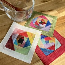 하마공방 전통 모시 조각보 컵받침, 인디핑크