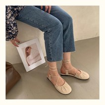 발레슈즈 발레무용 여성단화 빈티지 코디가잘되는 타입학생 선녀스타일 스트랩 숙녀 소프트한바닥 원형헤드 플랫 반커버헤드 샌들, T04-아이보리(뒤구멍 타입), C03-37