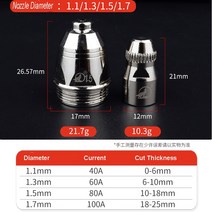 P80 블랙 울프 오리지널 에어 플라즈마 커팅 노즐 팁 전극 20 개 +, 03 1.7mm