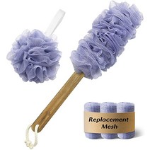 EvridWear Exfoliating Back Scrubber Heavy Duty Bath Sponge Shower Long Teak Wood Handle Replaceabl, 1개