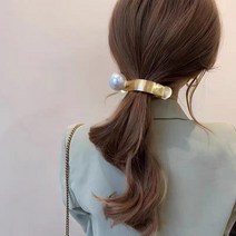 워더미 왕진주 골드 실버 메탈 헤어 일자 2P 집게핀 세트 F455