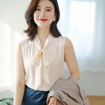 여성 리본타이 쉬폰 나시블라우스
