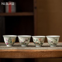 홈카페 고급 찻잔 세트 2 개몫 중국 골동품 세라믹 찻잔 절묘한 손으로 그린 ​​꽃 차, 2개, A3 - 6.3x4.5cm 50ml