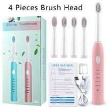 전동칫솔 첨단칫솔 셀프치석제거기 스마트 초음파 전동 칫솔 충전식 치과 스케일러 치아 미적분 홈 휴대용 리무버 얼룩 치과 의사 브러시 헤드, 4개의 머리를 가진 분홍색