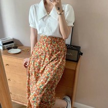 구김없는 롱스커트 꽃무늬 고무줄 스커트 하객룩 플라워 밴딩 치마