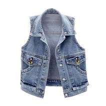 셀럽당 여자 조끼 봄가을 데님 조끼 쇼트 민소매 나시 상의