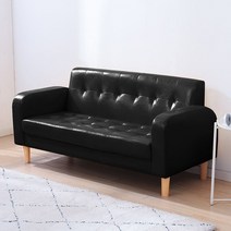 한정수량 추가즉시할인 2인소파 (생활방수패브릭/PU가죽 선택), 빅 3인(175 cm) 수납봉투+베개 2개, PU 페이스 - 블랙 / 더본 입주