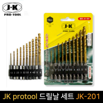 JK protool 드릴날 세트 JK-201 티타늄 코딩 10PCS 육각샹크 임팩 비트 스텐기리 스텐레스용 알루미늄 철 목재 JK프로툴