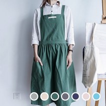 살림살림 파스텔 컬러 린넨 코튼 공방 어린이집 카페 앞치마, 그린