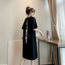 달라스 뒷 반전 트임 프린팅 반팔 롱 원피스 500131 7부아님