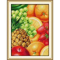 십자수 자수 만들기 과일 인쇄 키트 diy 정물 키트 11ct 14ct 캔버스 인쇄 바늘과 실 세트 레스토랑 장식, 11ct 인쇄