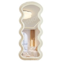 날씬 전신 거울 벨벳 물결 피팅 미러 침실 화장 의류 매장 인테리어 장식 벽걸이, 걸핑크 170x70cm 벽걸이+스탠드