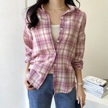 데일리앤 디토 여성 파스텔 체크 남방 루즈핏 긴팔 셔츠