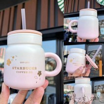 스타벅스 벚꽃 md 체리블라썸 텀블러 굿즈 세트, 410ml 핑크 체리 메이슨 세라믹 컵