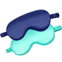 실크 수면 마스크 신축성 있는 스트랩이 있는 수면용 100% 실크 아이 마스크 부드러운 암막 눈가리개 아이 커버 아이 섀도우 여성 남성 여행용 2팩 (네이비 & 라이트 그린), Navy & Light Green