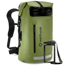 Earth Pak 헤비듀티 롤탑 방수 백팩 폰 케이스 포함 전면 지퍼 쿠션 패딩 IPX8 방수 35L 그레이, Green