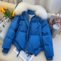 폭스퍼 롱패딩 경량 야상 클라인 블루 코튼 코트 여성 겨울 따뜻한 두꺼운 파카 코트 2022 새로운 모조 여우 모피 칼라 겨울 자켓 후드 루스 아웃웨어