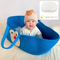 아기 바구니 휴대용 신생아 요람 아기 침대, 파란고양이+코튼패드